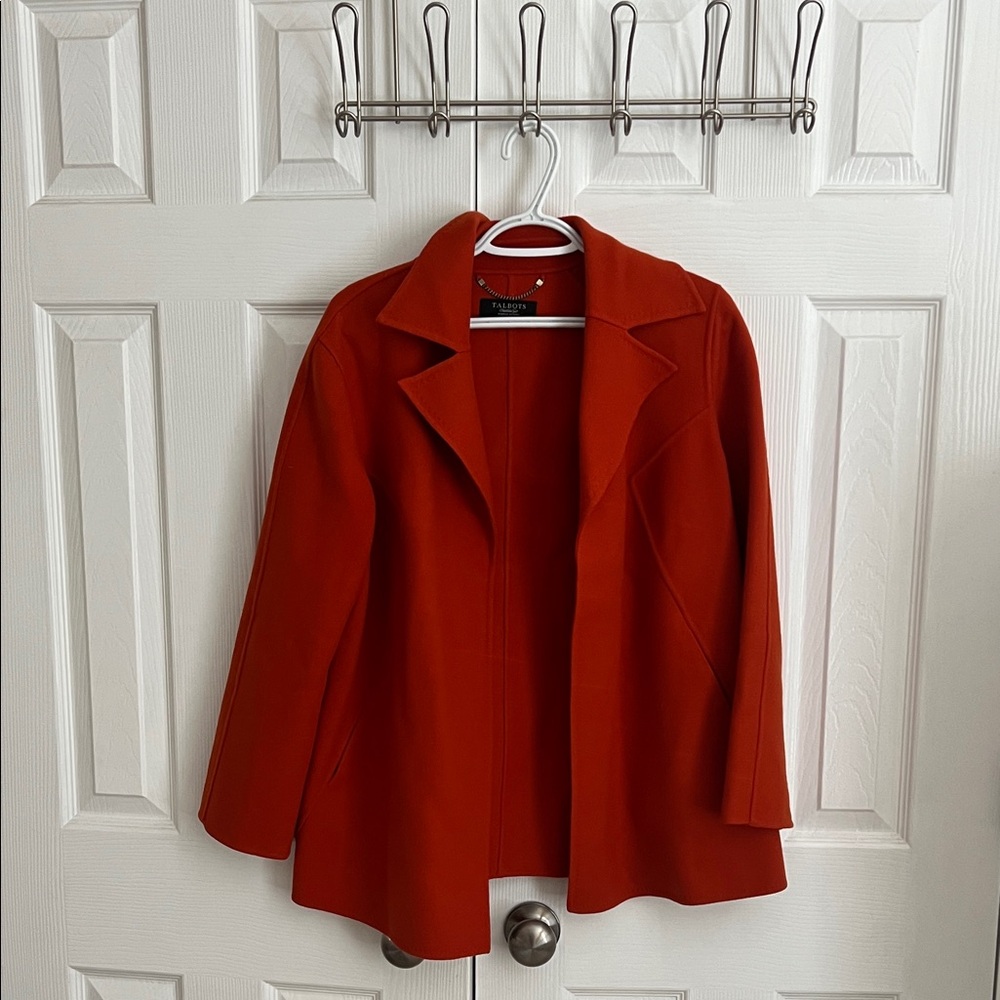 TALBOTS burnt orange coat, petite size
